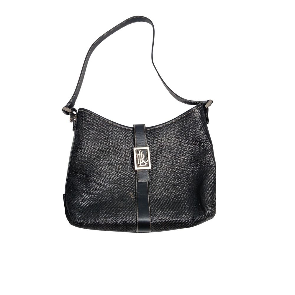 Lauren Ralph Lauren Black Woven Shoulder Bag Hobo Purse
